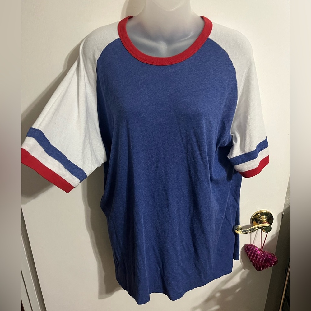 Blue and White Women's Raglan Top